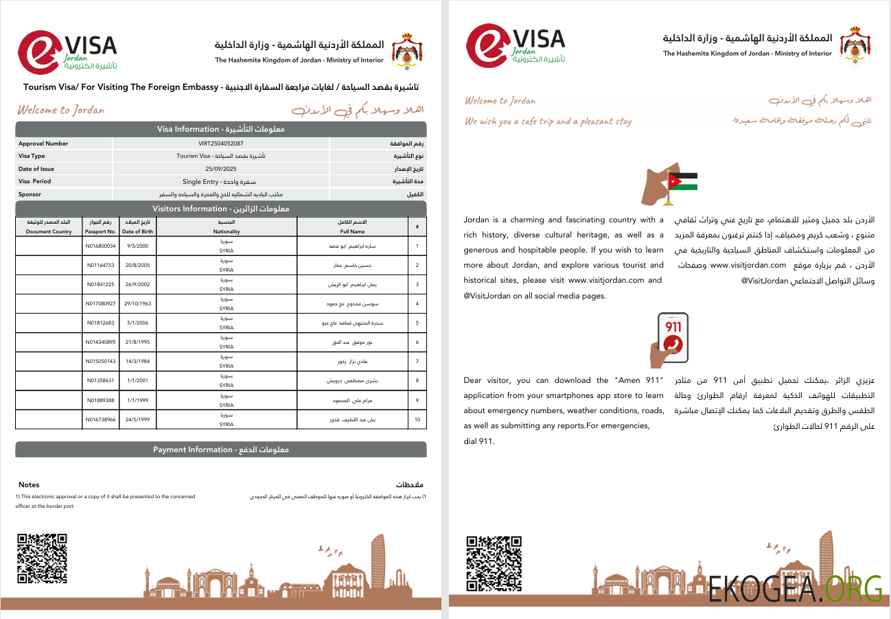 Visa électronique pour la Jordanie version 2